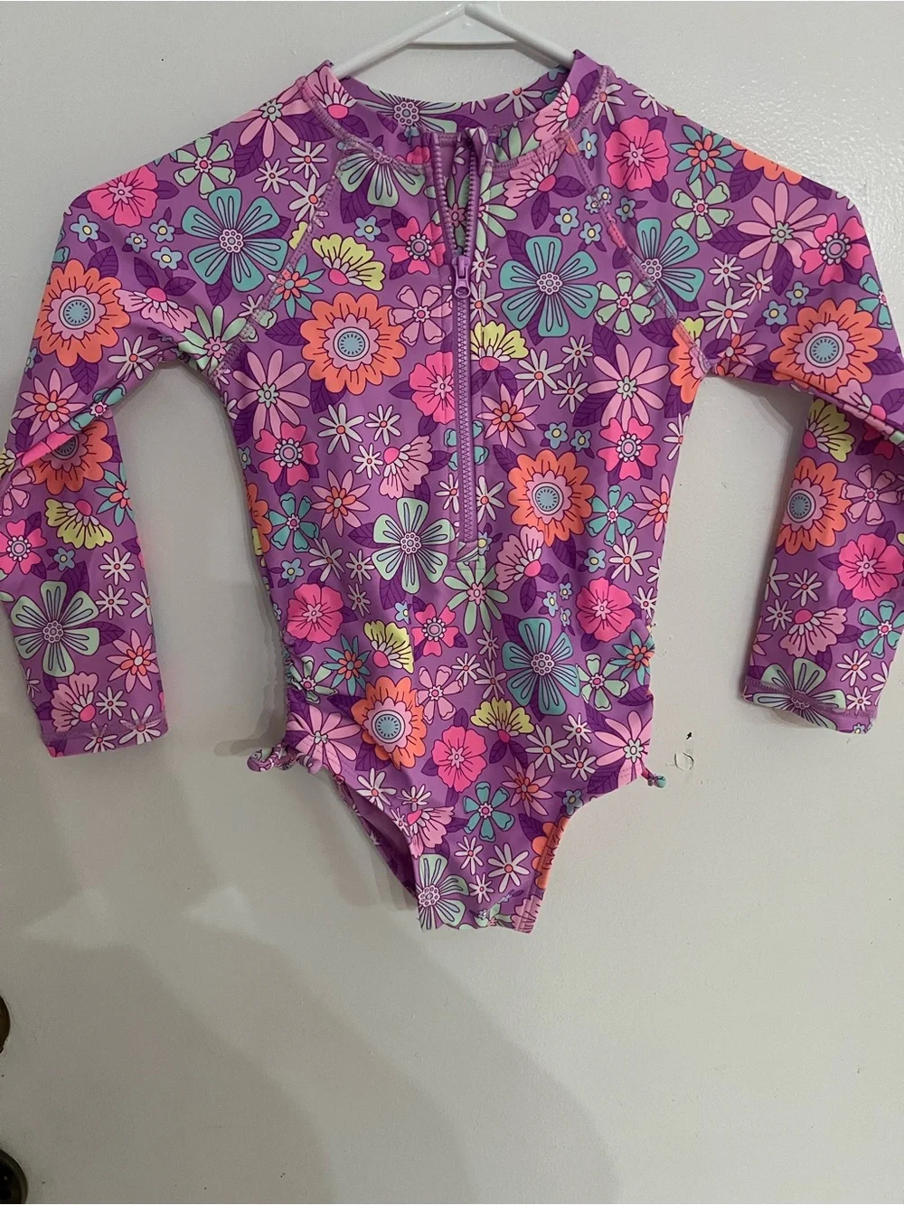 jumping beans Purple Floral Long-Sleeve Girls One-Piece Swimsuit